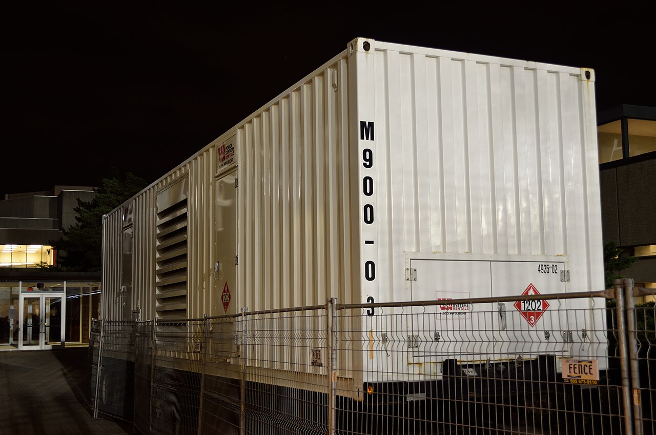 Containerised emergency diesel generator installed outdoors